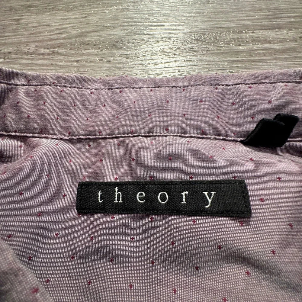 Theory Shirt Mens XL Purple Dotted Cotton Quiet Luxury Preppy Old Money Casual